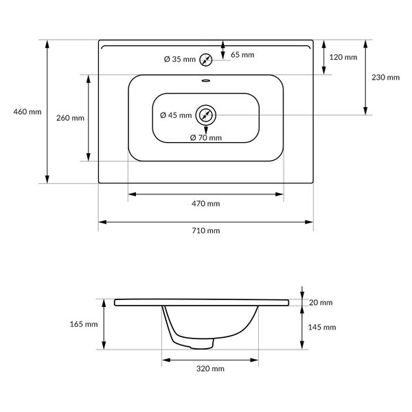 ML-Design Waschbecken Keramik Weiß 71x16,5x46 cm inkl. Ablaufgarnitur mit Überlauf Einbauwaschbecken Aufsatzwaschbecken Einbauwaschtisch Waschschale Waschplatz Handwaschbecken für Badezimmer/Gäste-WC