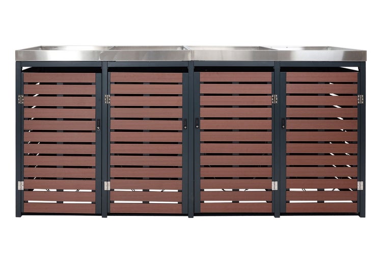 Mülltonnenbox mit vier Türen und Lamellenoptik