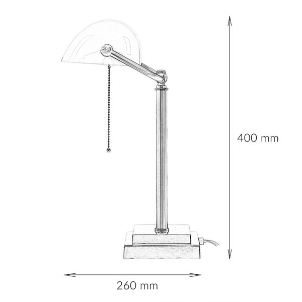 Abmessungen einer Schreibtischlampe: Höhe 400 mm, Breite 260 mm