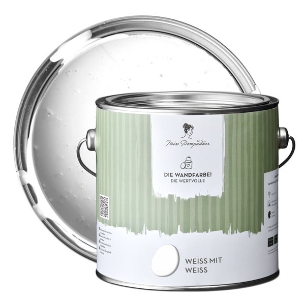 MissPompadour extramatte Wandfarbe 2.5L Weiß mit Weiß - sehr hohe Deckkraft - geruchsneutrale, spritzfreie Farbe - atmungsaktive, wasserbasierte Innenfarbe/Deckenfarbe - Die Wertvolle