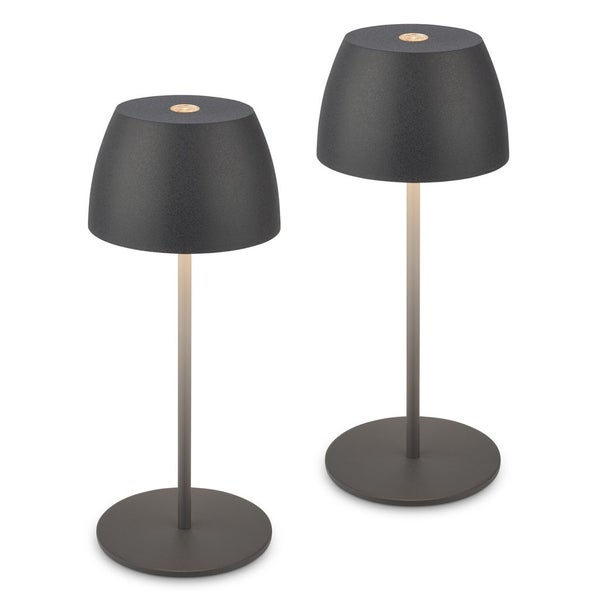 Briloner Serina 2er Set Mini LED Tischlampe kabellos IP44, Dimmbar, Touch, Spritzwasserschutz, akku, Anthrazit, Ø8 x 20 cm
