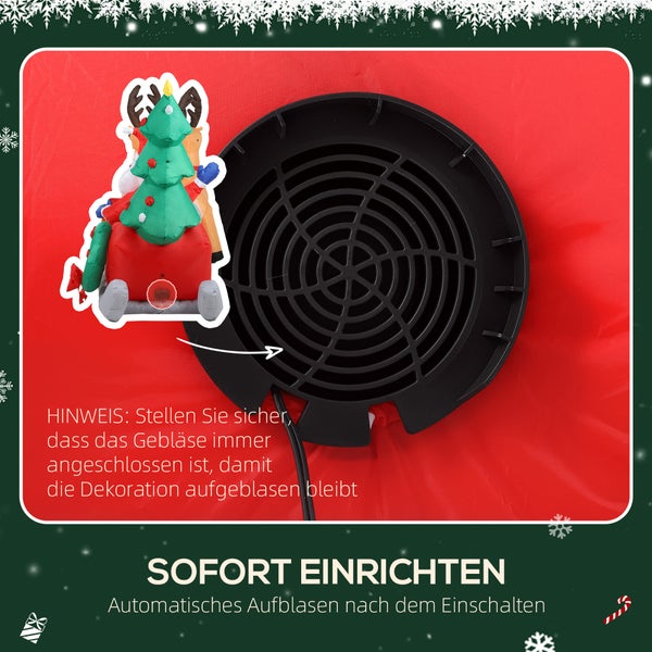 Gebläse für eine aufblasbare Weihnachtsdekoration mit Weihnachtsmann im Schlitten. Automatische Aufblasfunktion nach dem Einschalten.