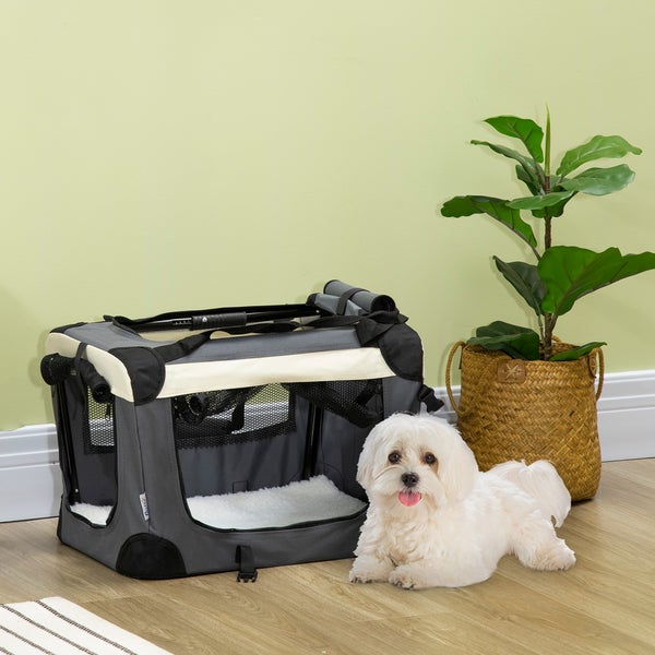 PawHut Tragetasche, 50,5L x 33,5B x 35H cm, Stahl, Oxfordstoff, Netzstoff (100% Polyester), Grau