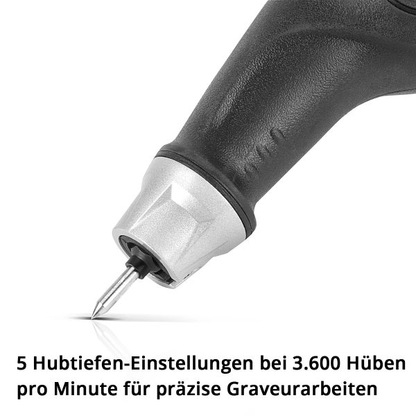 Detailansicht eines Graviergeräts mit Werkzeugspitze