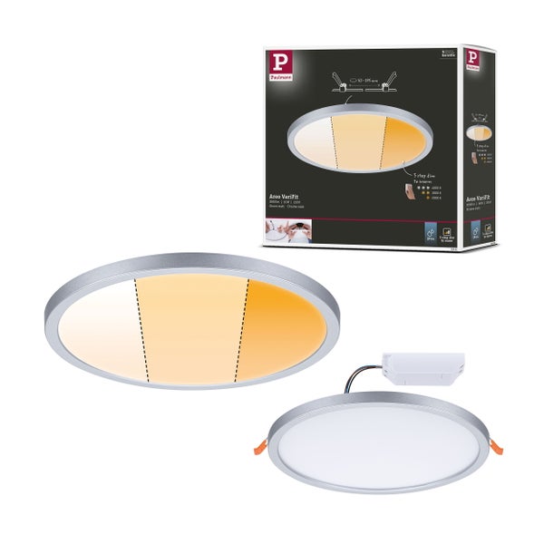 VariFit LED Einbaupanel Dim to Warm Areo IP44 rund 230mm 16W 1400lm 3 Step Dim to warm Chrom matt dimmbar