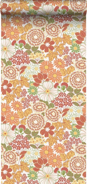 Borastapeter Tapete Retro Blumen Orange - 53 cm x 10.05 m - 661022