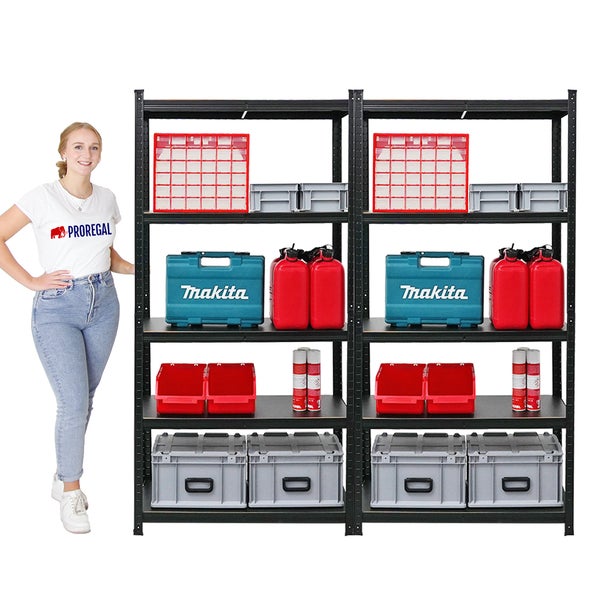 PROREGAL Mega Deal 2 x All Black Series Schwerlastregal Ragnar HxBxT 180 x 90 x 40 cm Fachlast 100 kg Matt Schwarz Kellerregal Steckregal Garagenregal