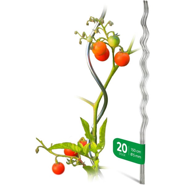 20 Stück Tomatenspiralstäbe aus Metall, Länge 150 Zentimeter, Durchmesser 5 Millimeter, Rankhilfe für Tomatenpflanzen.