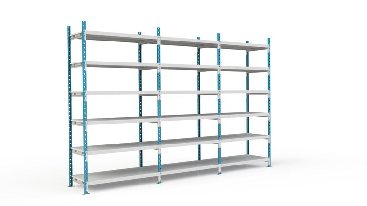 PROREGAL Fachbodenregal Maximus Pro HxBxT 240 x 100 x 60 cm 7 Ebenen Metallplatten-Fachboden Fachlast 303 kg Lichtblau-Lichtgrau