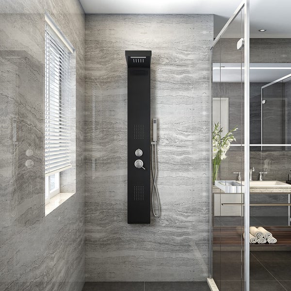 Home Deluxe - Duschpaneel - CASCATA Schwarz - Maße: 142 x 20 x 50,5 cm, inkl. Tropenbrause und komplettem Zubehör