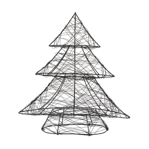 ECD Germany LED Deko Baum Weihnachten mit 20 warmweißen LEDs, 30 cm hoch, Metall, Schwarz, Weihnachtsbaum mit Beleuchtung & Timer, Innen, batteriebetrieben, Lichterbaum Tanne stehend Weihnachtsdeko