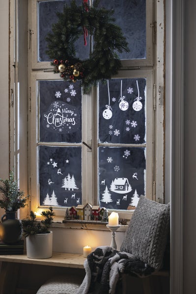 FRANK FLECHTWAREN | Fenstersticker Merry Christmas, 33er Set, 3 Blätter, je Blatt 30 x 40 cm, KUNSTSTOFF