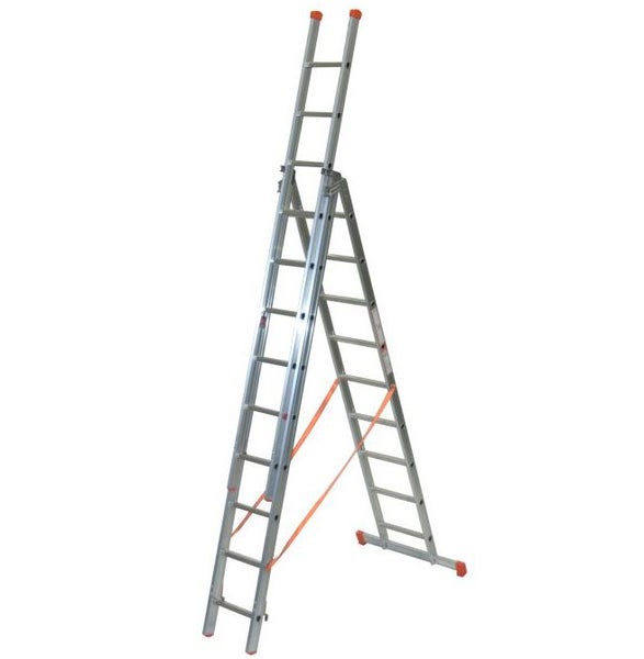 Mehrzweckleiter aus Aluminium im A-Modus mit Auszug