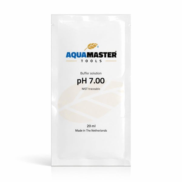 Aqua Master Tools Logo, pH 7.00 Pufferlösung, 20 Milliliter Beutel, NIST rückführbar.