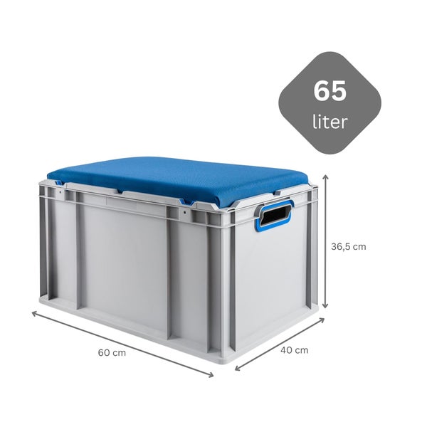 PROREGAL Eurobox NextGen Seat Box Blau HxBxT 36,5 x 40 x 60 cm 65 Liter Griffe Offen Eurobehälter Sitzbox Transportbox Transportbehälter Stapelbehälter