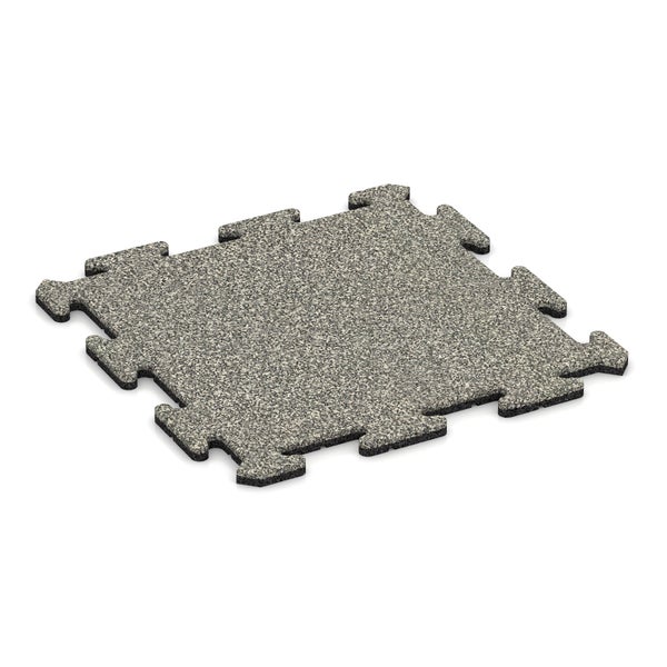 Quadratische, graue Bodenschutzmatte mit Puzzle-Verbindung aus recyceltem Material.