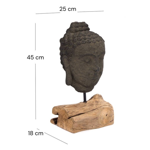 Buddha Kopf Skulptur auf Holzsockel