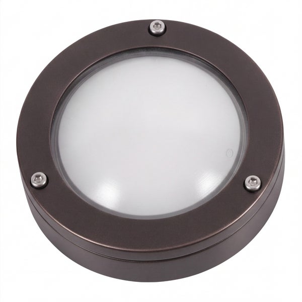 Runde LED Bodeneinbauleuchte für den Außenbereich mit diffusem Lichtaustritt und Schraubbefestigung.