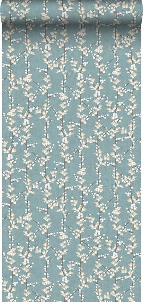 Sanders und Sanders Tapete Blüte Graublau und Weiß - 53 cm x 10 m - 640179