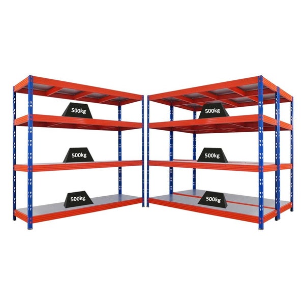 Zwei Lagerregale mit je vier Ebenen zur Lastenverteilung