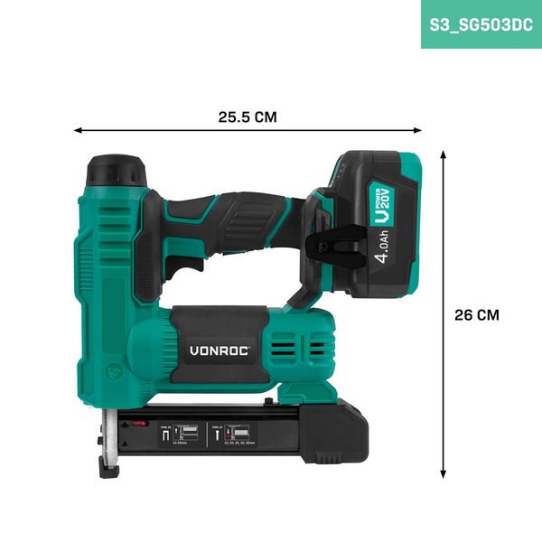 VONROC Akku Tacker & Nagelpistole - 2in1 Tacker für Holz, 20V Akku Nagler - Inkl. 1000 Nägel & Tackerklammern, 30 Schuss pro Minute, variable Schlagkraft - Inkl 4Ah Akku und Ladegerät