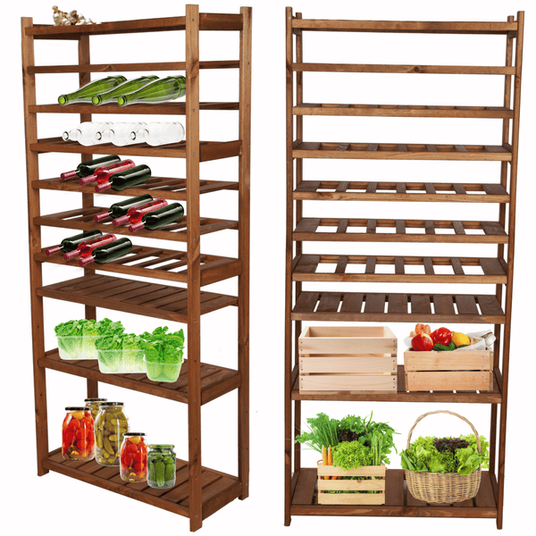 PROREGAL Weinregal SPREEWALD HxBxT 163x70x33cm 36 Flaschen auf 6 Ebenen + 4 Ablagen Massives Kiefernholz Braun geölt