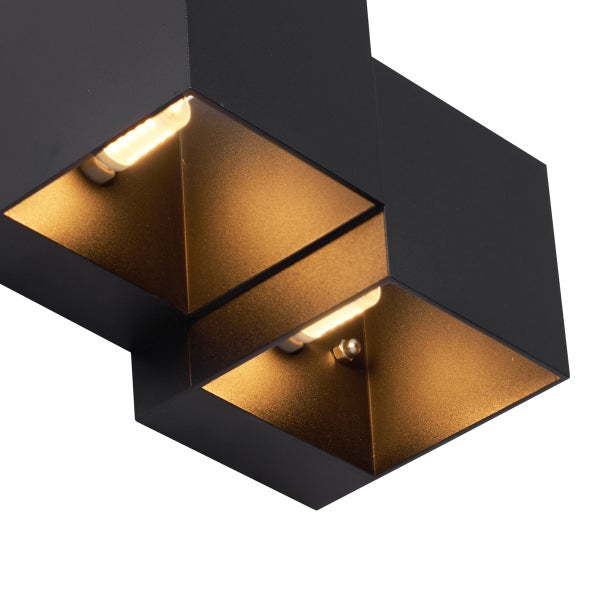 Schwarze Aufbauleuchte mit zwei Lichtquellen