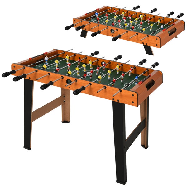 Tischfußballspiel in Holzoptik mit Metallstangen und zwei verschiedenen Beinsets für die Nutzung als Tischgerät oder Standmodell.