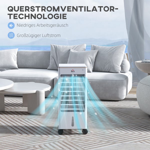 HOMCOM Mobiler Klimaanlage 3 in 1 Luftkühler mit 3 Stufen, 60° Oszillation und 3L Wassertank, Leise Luftbefeuchter mit Timerfunktion, Fernbedienung für Schlafzimmer, Büro