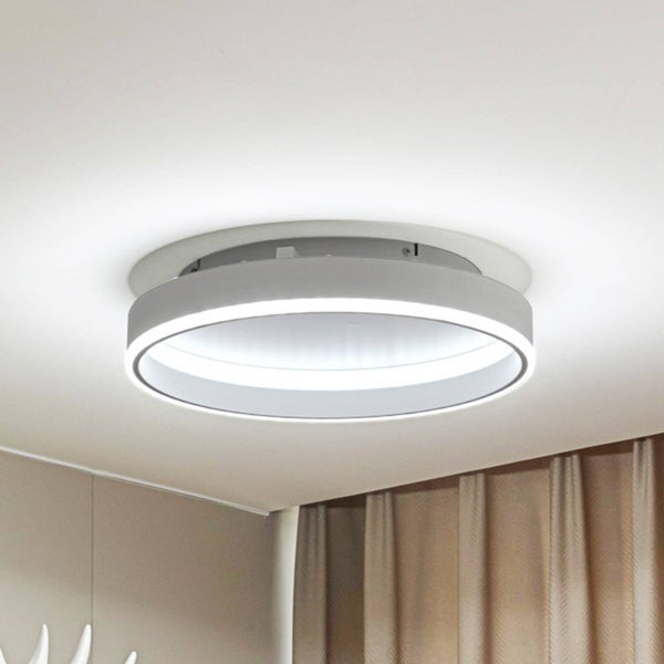Moderne, runde LED-Deckenleuchte in Ringform für den Innenbereich, montiert an der Decke.