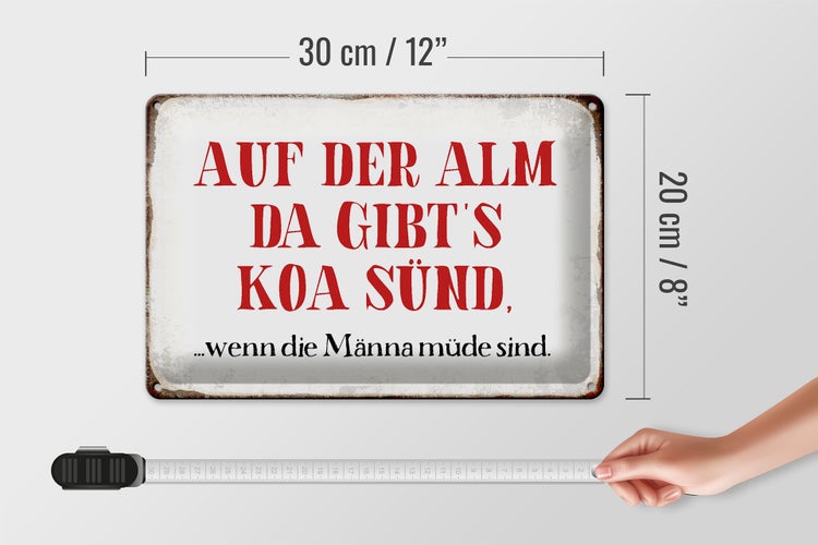 Blechschild Spruch 30x20cm auf der Alm da gibt`s koa sünd