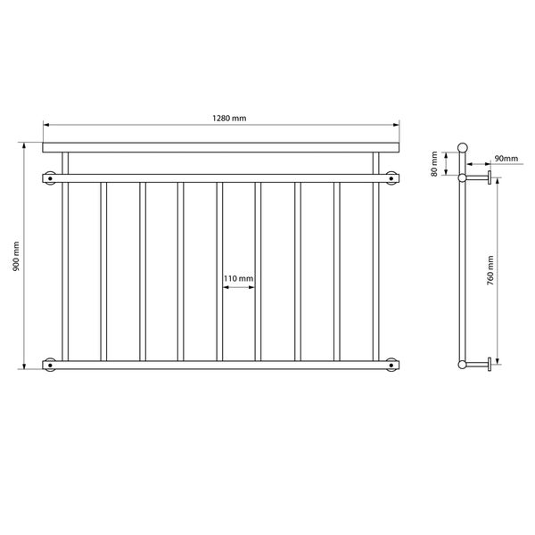 ECD Germany Französischer Balkon 90 x 128 cm mit 9 Füllstäben, Silber glänzend, aus Edelstahl, Balkongeländer Stabgeländer Balkonbrüstung Balkongitter Fenstergeländer Außen Fenstergitter Fensterschutz