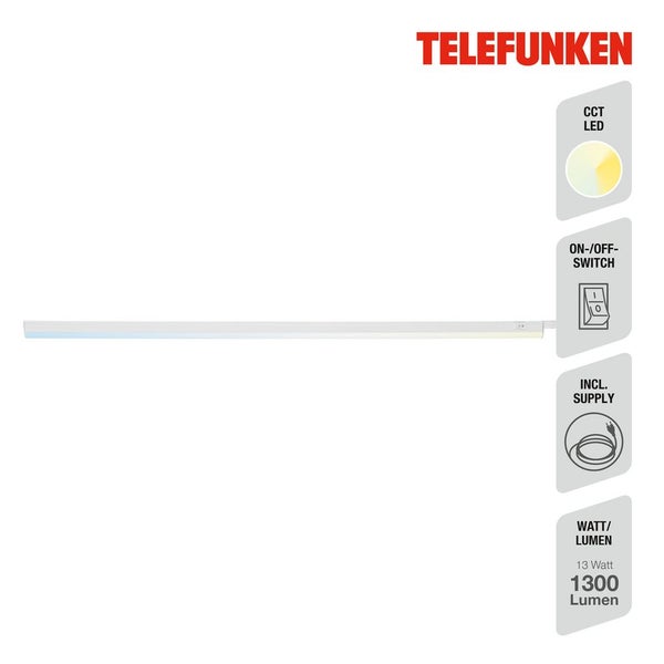 Telefunken LED-Unterbauleuchte mit 13 Watt und 1300 Lumen, einstellbarer Farbtemperatur, Ein- und Ausschalter sowie inklusive Netzkabel.