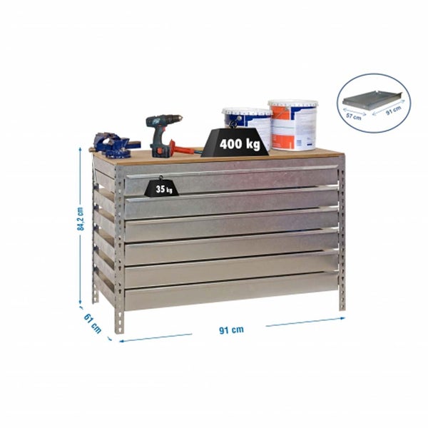 PROREGAL Werkbank Buffalo mit Schubfächern HxBxT 84 x 90 x 61 cm Traglast 600 kg Verzinkt
