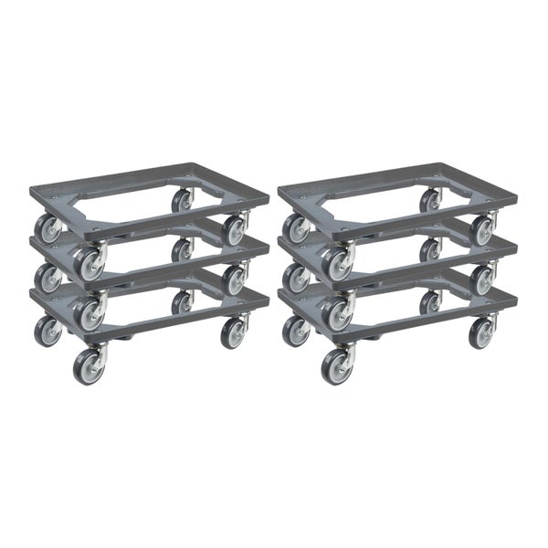 PROREGAL Transportroller für Euroboxen 60 x 40 cm mit Gummiräder Grau Offenes Deck 2 Lenkrollen und 2 Bockrollen Traglast 300 kg
