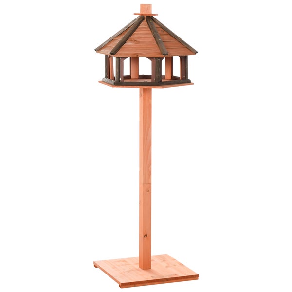 PawHut Vogelhaus hölzerner Vogelvilla Futterhaus Vogelständer Vogel-Tischvogelhaus Spielstand mit wasserfestem Dach für den Aussenbereich Natur Ø52 x 130H cm