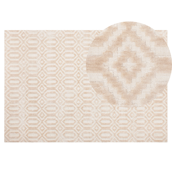 Teppich beige 140 x 200 cm geometrisches Muster Kurzflor ADATEPE