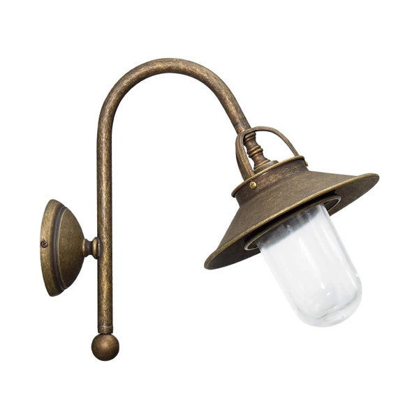 Wandleuchte mit gebogenem Arm und transparentem Lampenglas