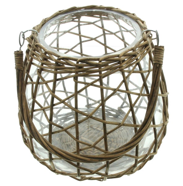 FRANK FLECHTWAREN | Windlicht Geflecht, GLAS, WEIDE, Ø 24 x 23 cm
