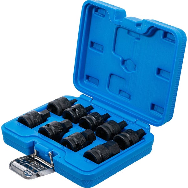 Steckschlüssel-Satz in geöffnetem, blauem Kunststoffkoffer