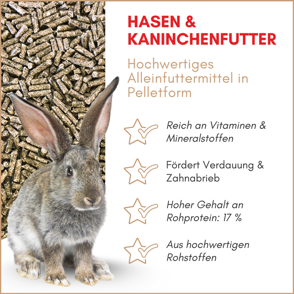 Hasen und Kaninchenfutter Alleinfuttermittel in Pelletform mit hohem Gehalt an Rohproteinen