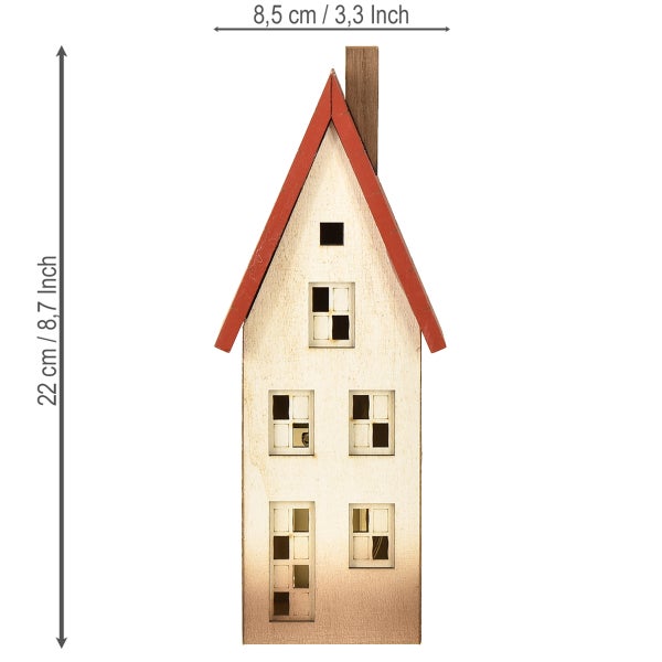 Dekoratives Holzhaus mit Abmessungen 22 mal 8,5 Zentimeter
