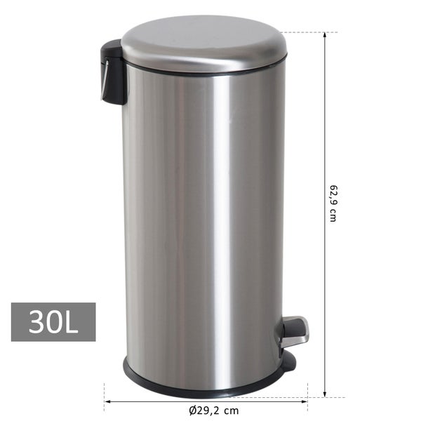 HOMCOM Mülleimer, Ø29,2 x H62,9 cm, Edelstahl, Silber