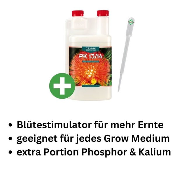 Canna PK 13/14 1 Liter – Hochergiebiger Blütedünger für schnellere Fruchtbildung – Perfekt für den erhöhten Nährstoffbedarf in der Blütephase – Inklusive Pipette für präzise Dosierung – Ideal für Tomaten, Orchideen & viele weitere Pflanzen