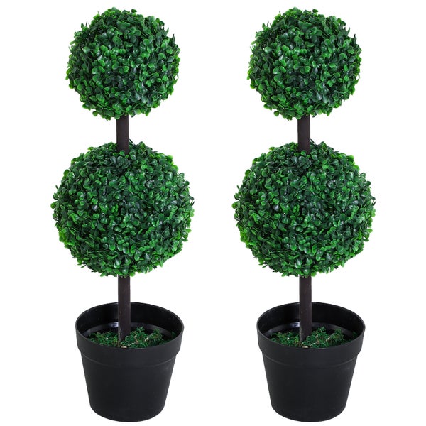 Outsunny künstliche Pflanzen 2er Set groß 67 cm Kunstpflanze mit 2 Kugel, Plastik Kunstbaum im Topf, Kunstbaum wie echt für Wohnzimmer Schlafzimmer Büro Garten moderne Dekoration Geschenk