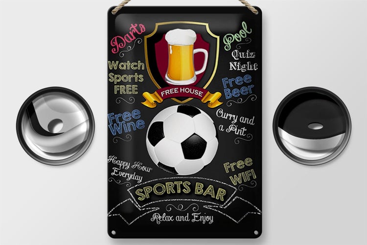 Blechschild Spruch 20x30cm sports bar free wine darts pool