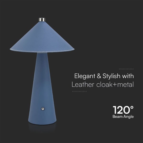 Tischleuchte mit Lederbezug und Metallfuß, Lichtwinkel 120 Grad