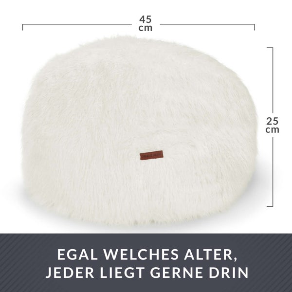 Green Bean runder Sitzpouf Felloptik in 3 Farben - Sitzhocker mit Füllung - Maße 45 x 25 cm - perfekte Ergänzung zum Sitzsack - Sitzwürfel Sitzkissen Hocker Sitzhocker Creme