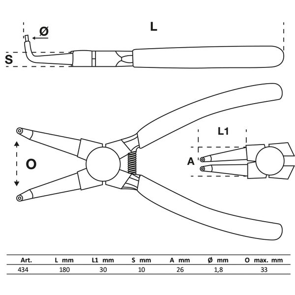 BGS Sprengringzange gebogen für Innensprengringe 180 mm - 434