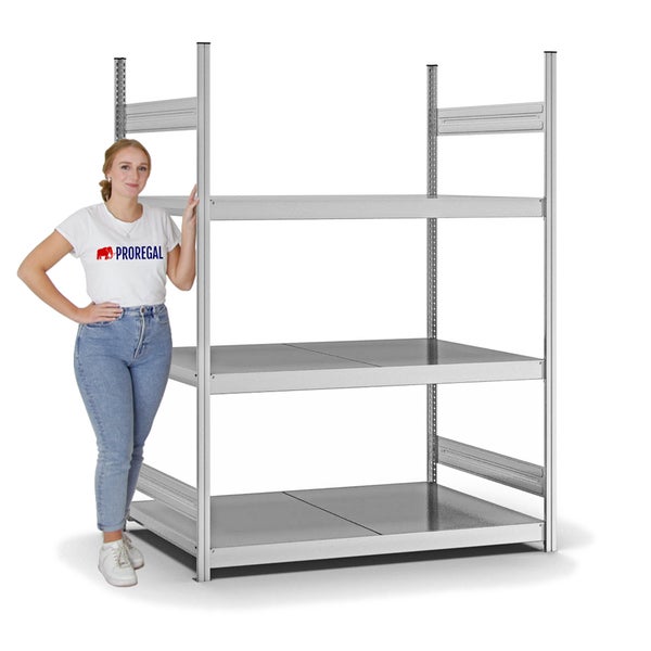 PROREGAL Weitspannregal Stecksystem T-Profil Grundregal HxBxT 200x150x80 cm 3 Ebenen Stahlplatten Fachboden Fachlast 350 kg Verzinkt